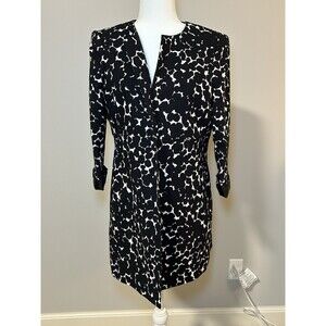 KASPER Split Neck Duster Jacket Size 8 Stylish Black and White Topper